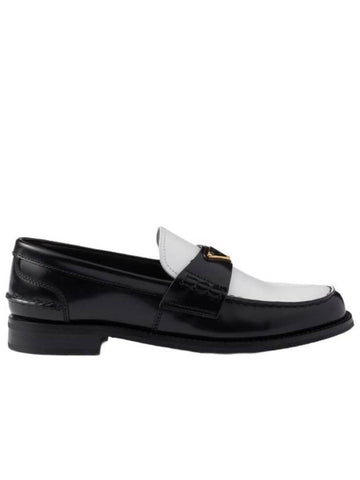 Two tone brushed leather loafers black white 1D813N AZ3 F0967 - PRADA - BALAAN 1