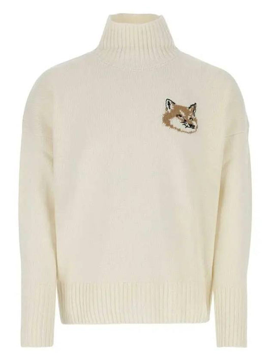 Men's Fox Head Patch Oversized Wool Turtleneck Ecru - MAISON KITSUNE - BALAAN 2