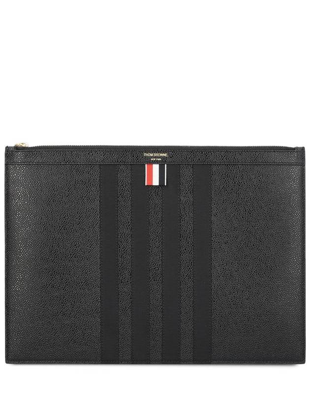 diagonal striped leather clutch bag black - THOM BROWNE - BALAAN 2