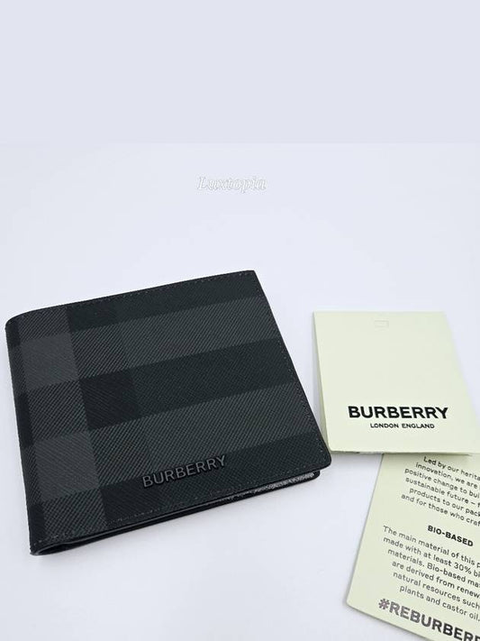 Check And Leather Half Wallet Charcoal - BURBERRY - BALAAN 2