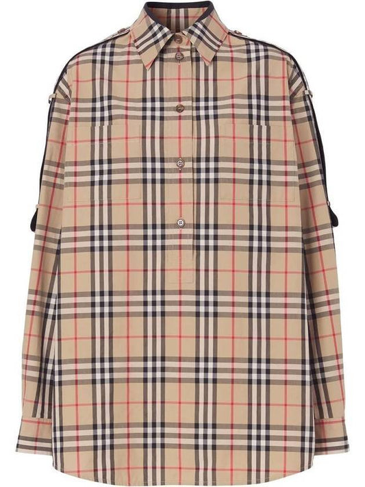 Women's Check Long Sleeve Shirt Beige - BURBERRY - BALAAN.