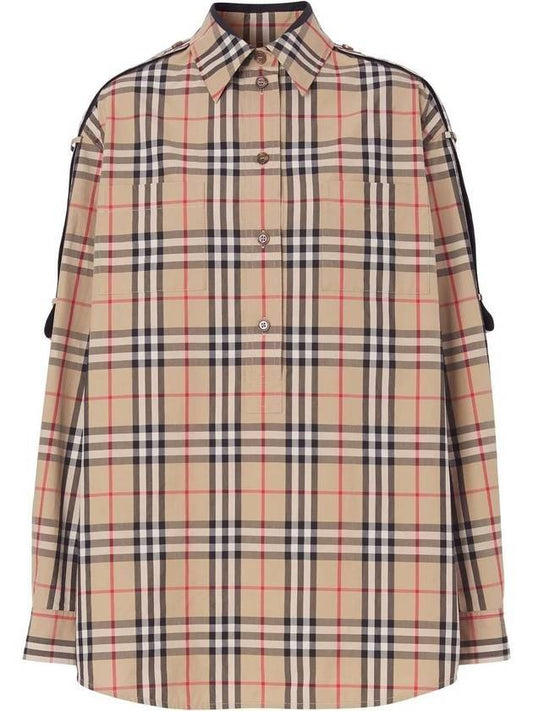 Women's Check Long Sleeve Shirt Beige - BURBERRY - BALAAN 1