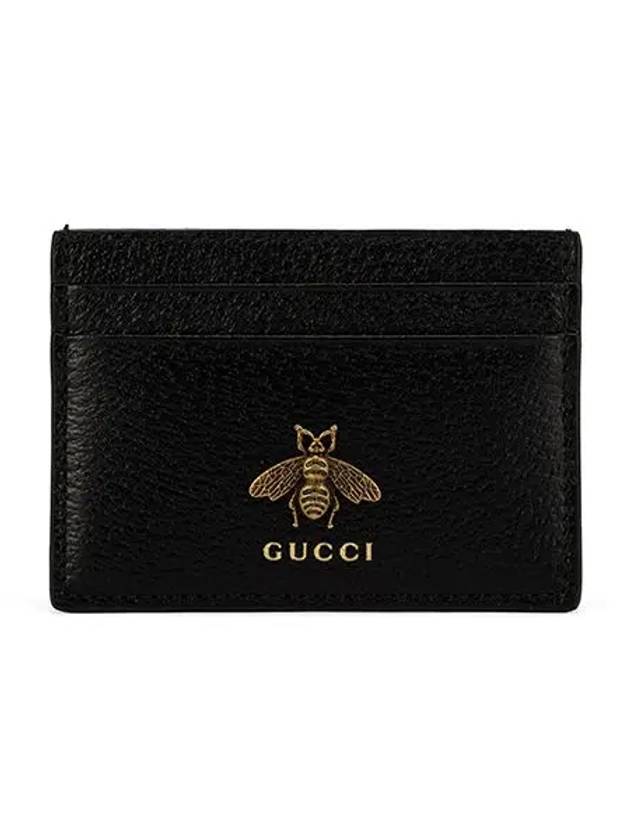 Leather Animalier Leather Card Case Wallet Black - GUCCI - BALAAN 3