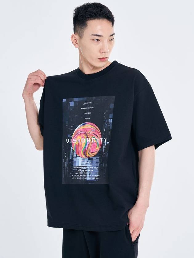 Salon de Key Unisex Vision City X Large Fit Short Sleeve T-Shirt Black SDKIIISD240514HT008 - SALONDEKII SDLABEL - BALAAN 7