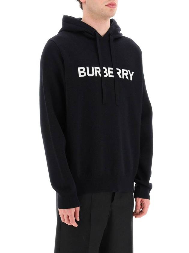 Men's Logo Intarsia Wool Cotton Hooded Cole Blue - BURBERRY - BALAAN 3