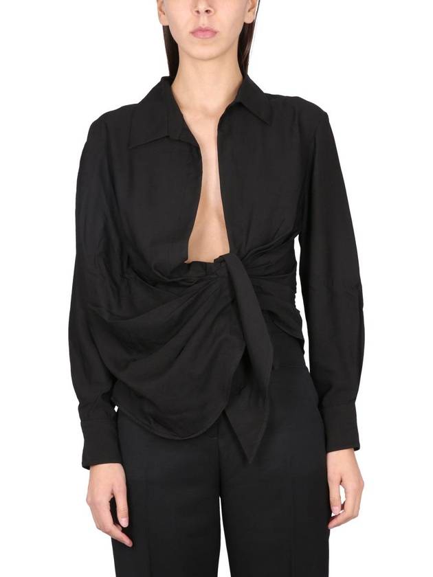 Le Chemise Bahia Tied Sash Shirt Black - JACQUEMUS - BALAAN 2