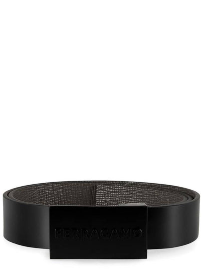 Men's Logo Square Leather Belt Black - SALVATORE FERRAGAMO - BALAAN 2