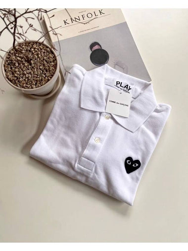 Black Heart Polo Shirt White AZ T066 - COMME DES GARCONS - BALAAN 1