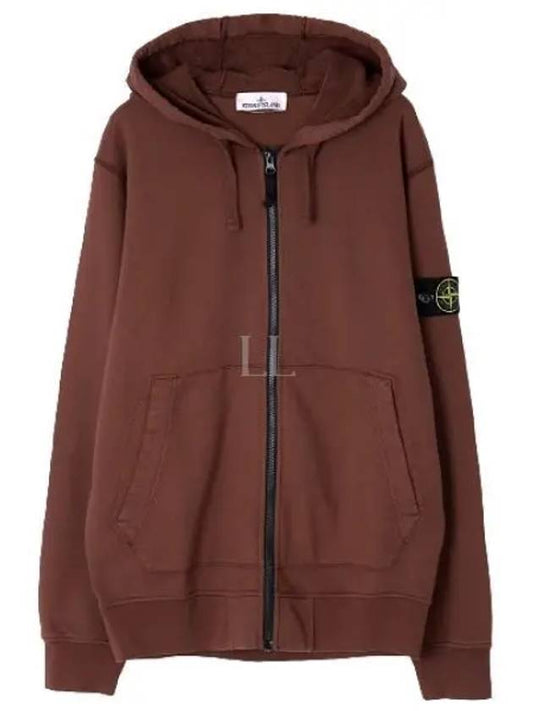 Men Wappen Cotton Fleece Hooded Zip Up Brown - STONE ISLAND - BALAAN 2