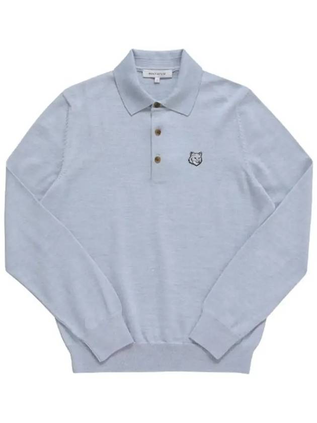 Fox Motif Knitted Polo Shirt Light Blue - MAISON KITSUNE - BALAAN 5