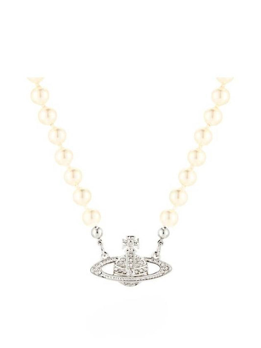 Mini Bas Relief Pearl Necklace Platinum Cream Pearl Crystal - VIVIENNE WESTWOOD - BALAAN 2