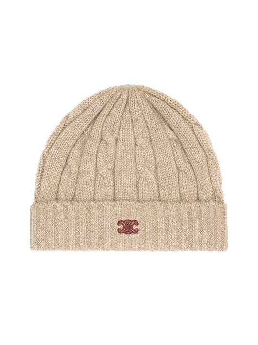 Triomphe Cable Knit Cashmere Beanie Light Taupe - CELINE - BALAAN 1