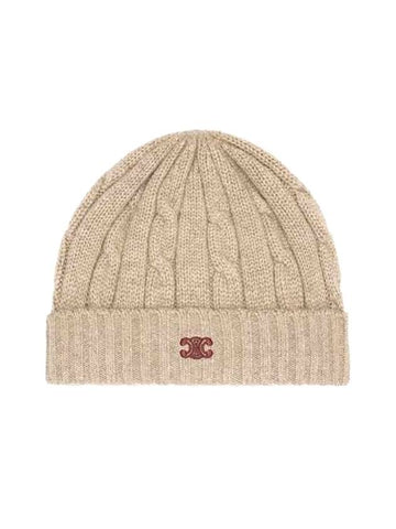 Triomphe Cable Knit Cashmere Beanie Light Taupe - CELINE - BALAAN 1