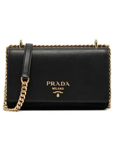 Saffiano Pocono Chain Shoulder Bag Black - PRADA - BALAAN 1