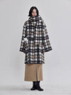 mohair big check pattern collar scarf duffel coat - LIE - BALAAN 5