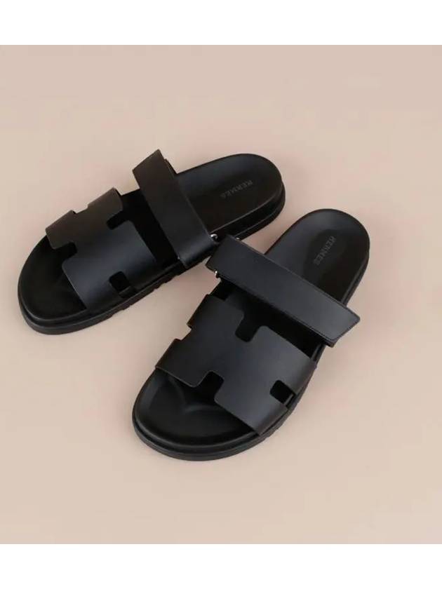 Hermes Chypre H Logo Calfskin Sandals Black - HERMES - BALAAN 2