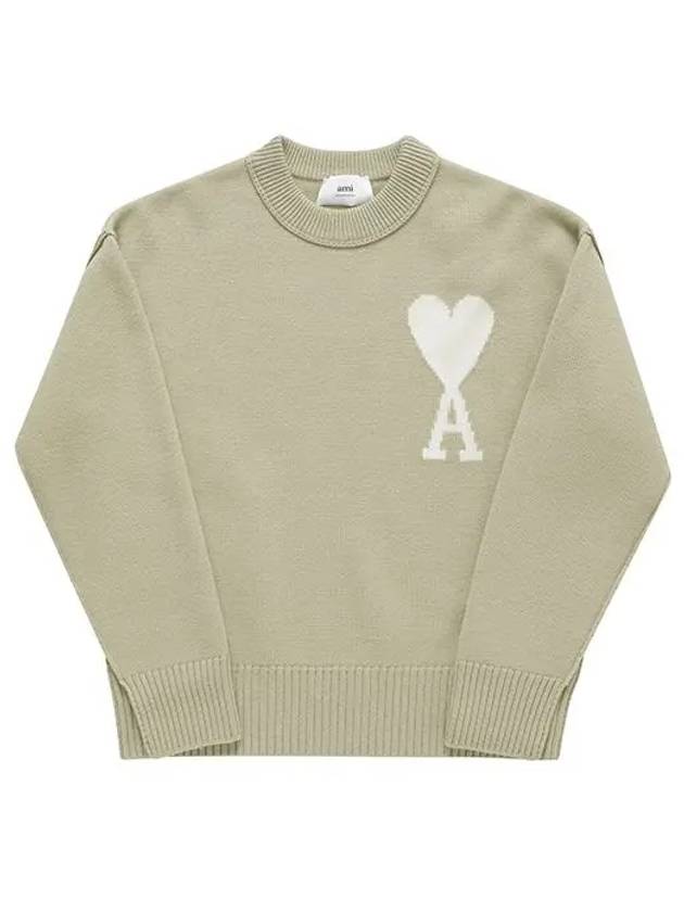 Big Heart Logo Wool Knit Top Green - AMI - BALAAN 3