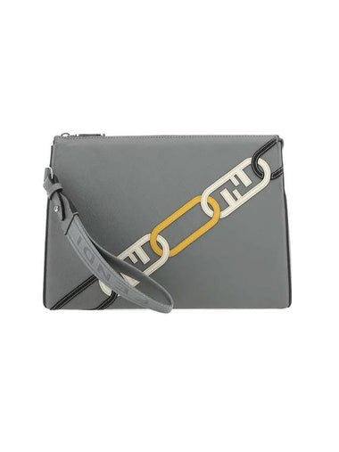 Men's O Lock FF Chain Print Clutch Bag Grey - FENDI - BALAAN 1