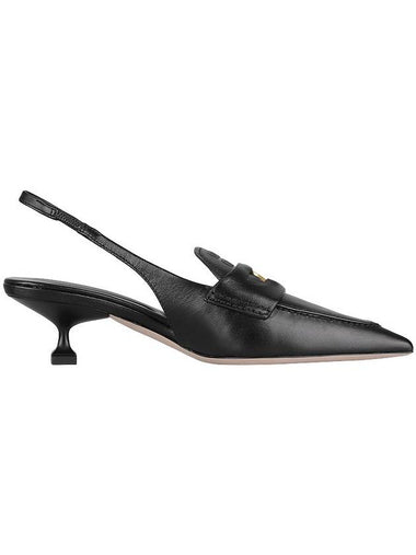 Leather Penny Slingback Heels Black - MIU MIU - BALAAN 1