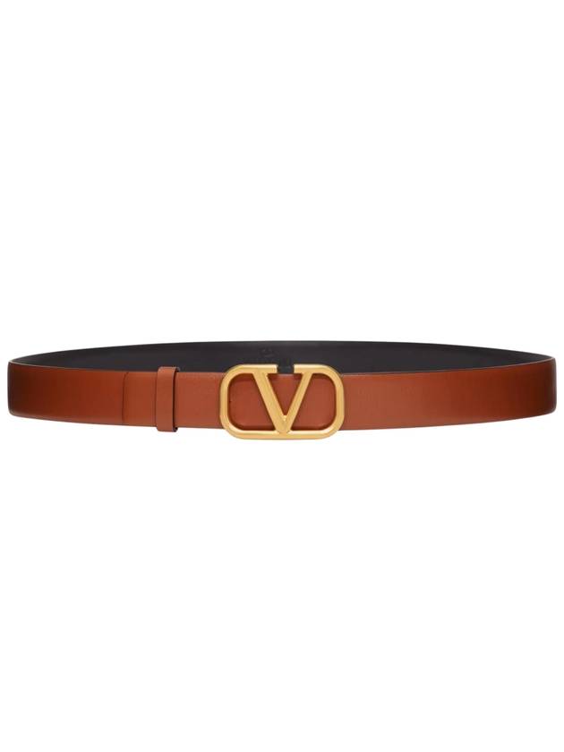 Signature V Logo Leather Belt Brown - VALENTINO - BALAAN 2