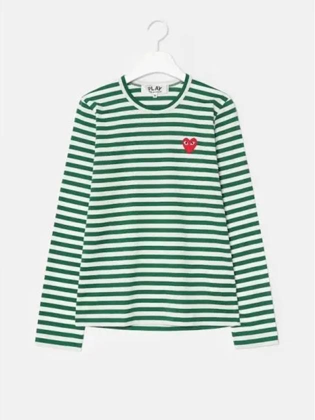 Men s Red Heart Waffen Striped T Shirt Green White Domestic Product GM0022110910543 - COMME DES GARCONS PLAY - BALAAN 1