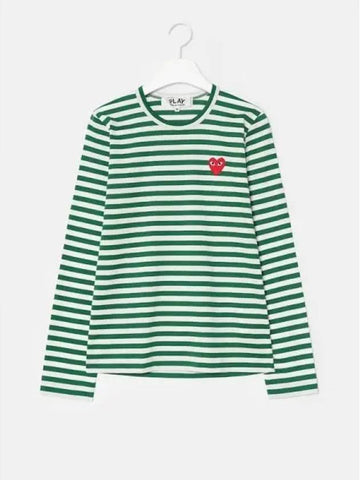 Men s Red Heart Waffen Striped T Shirt Green White Domestic Product GM0022110910543 - COMME DES GARCONS PLAY - BALAAN 1