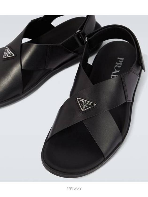 Criss Cross Leather Sandals Black - PRADA - BALAAN 3