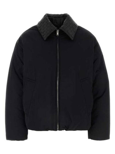 Intrecciato Leather Collar Tech Nylon Puffer Jacket Black - BOTTEGA VENETA - BALAAN 2