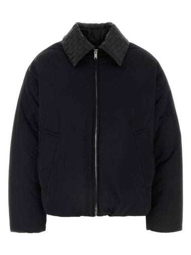 Intrecciato Leather Collar Tech Nylon Puffer Jacket Black - BOTTEGA VENETA - BALAAN 1