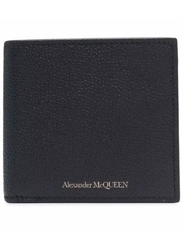 Gold Logo Pebble Leather Bicycle Wallet Black - ALEXANDER MCQUEEN - BALAAN.