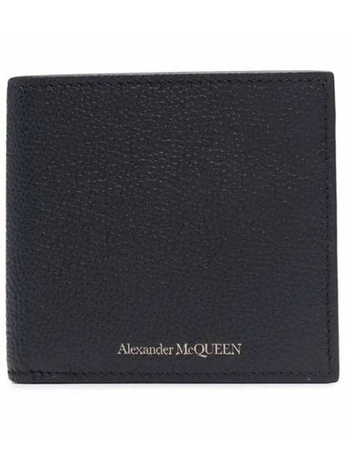 Gold Logo Pebble Leather Half Wallet Black - ALEXANDER MCQUEEN - BALAAN 1