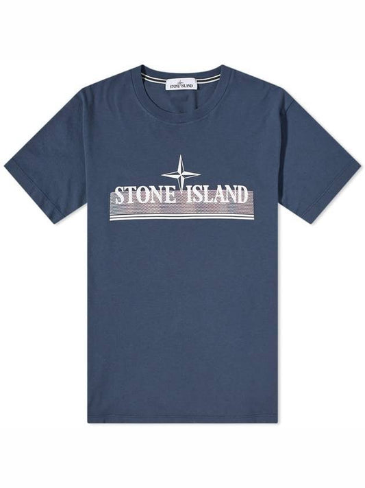 Tricromia One Print Garment Dyed Cotton Jersey Short Sleeve T-Shirt Grey Blue - STONE ISLAND - BALAAN 1