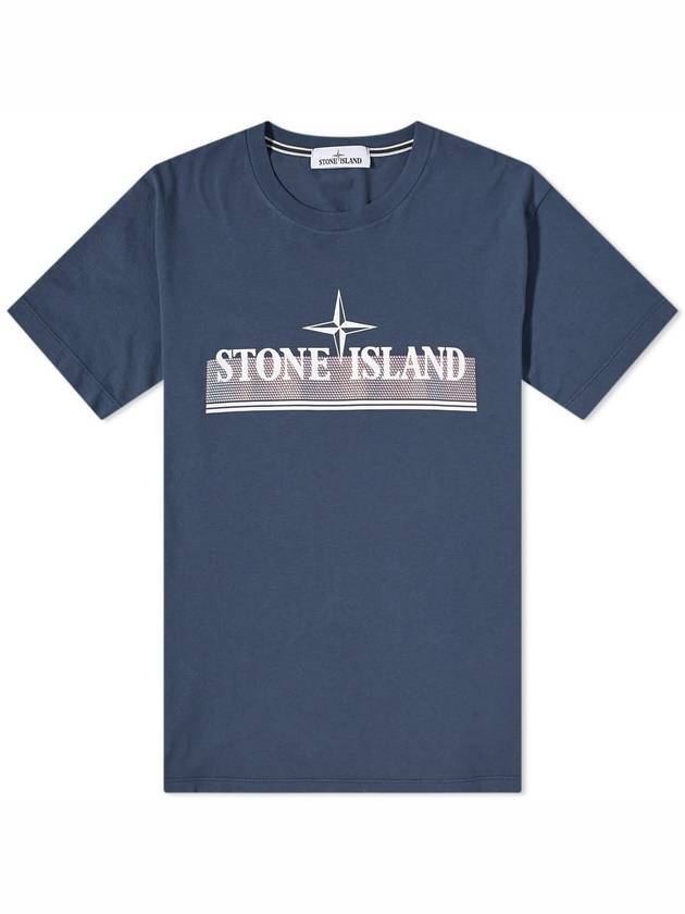 Tricromia One Print Garment Dyed Cotton Jersey Short Sleeve T-Shirt Grey Blue - STONE ISLAND - BALAAN 1