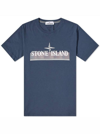 Tricromia One Print Garment Dyed Cotton Jersey Short Sleeve T-Shirt Grey Blue - STONE ISLAND - BALAAN 1