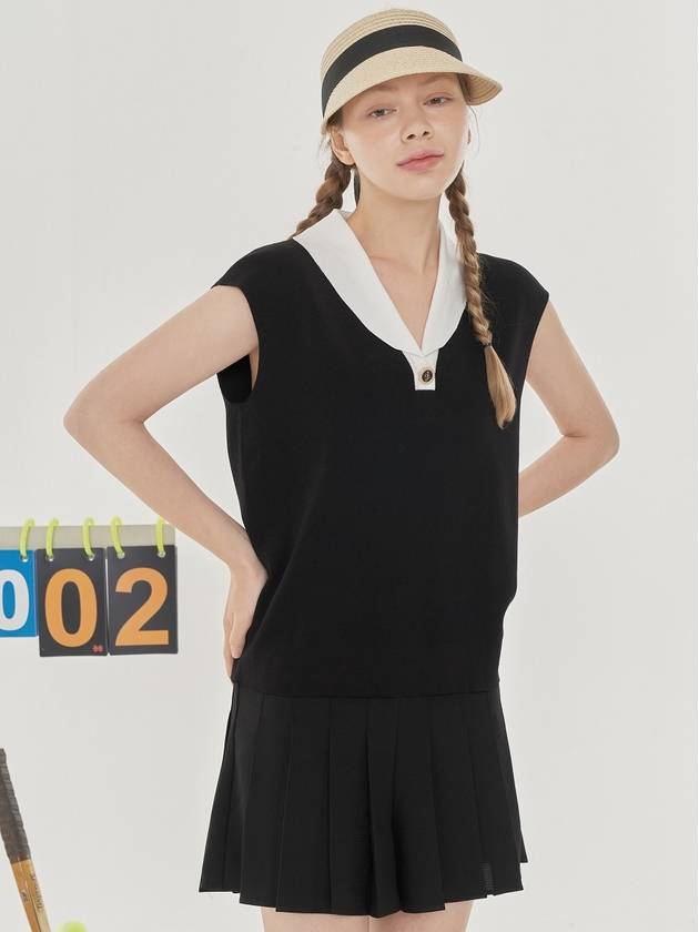 BUTTON-EMBELLISHED SLEEVELESS SUMMER KNITBlack Combi - PLAYBOO - BALAAN 1