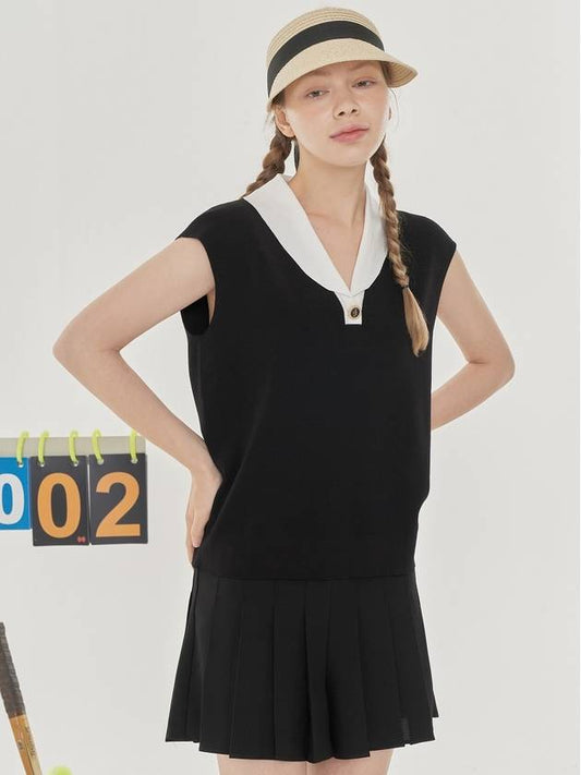 BUTTON-EMBELLISHED SLEEVELESS SUMMER KNITBlack Combi - PLAYBOO - BALAAN 1