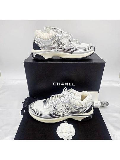 Fabric Laminated Low Top Sneakers Silver - CHANEL - BALAAN 2