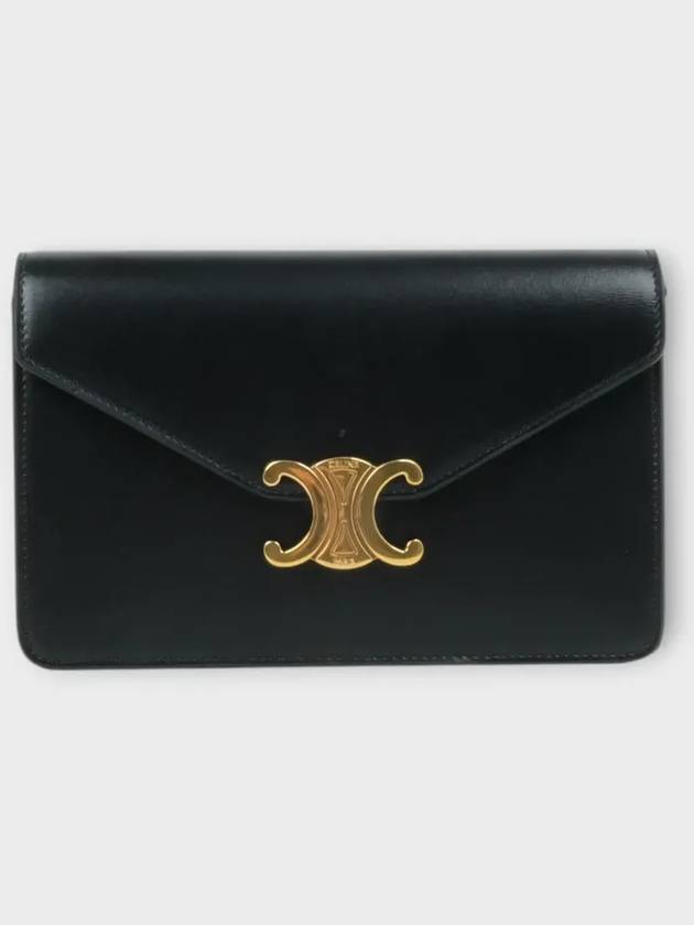 Triomphe Chain Shiny Calfskin Half Wallet Black - CELINE - BALAAN 3