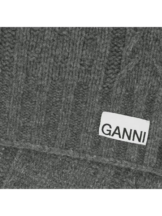 Logo Cable Knit Wool Muffler Grey - GANNI - BALAAN 5