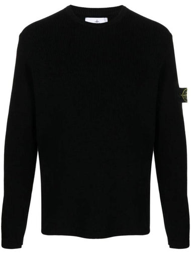 Wappen Patch Crew Neck Knit Top Black - STONE ISLAND - BALAAN 1