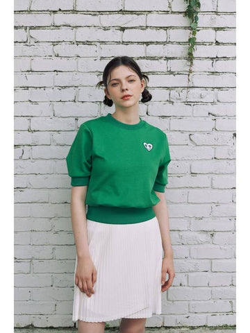 Green Heart Lovely Fit Short Sleeve Sweatshirt Green - GOXO - BALAAN 1