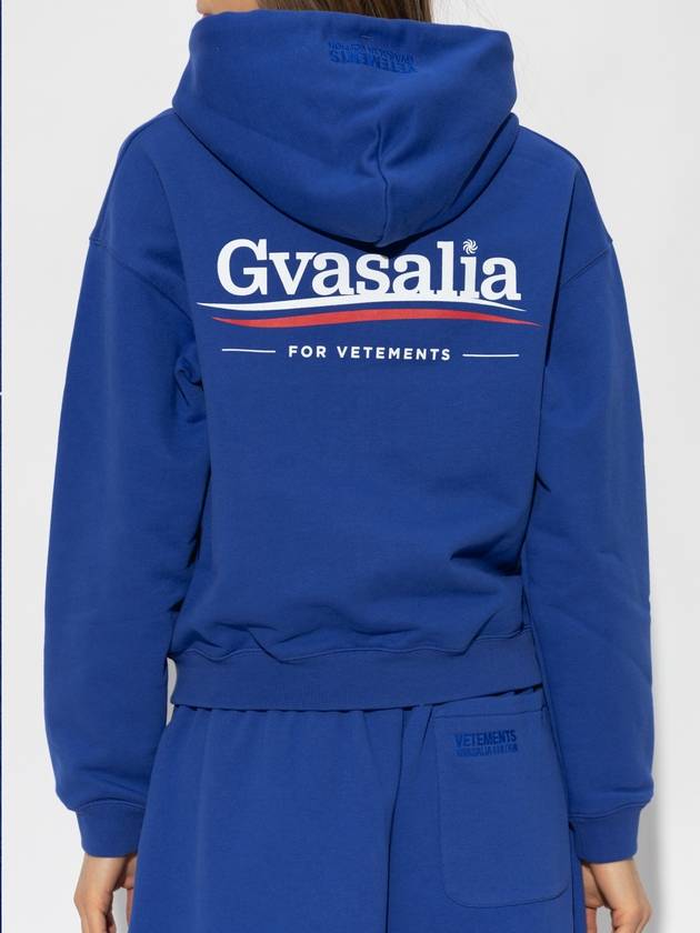 Slogan Print Zip-Up Hoodie Blue - VETEMENTS - BALAAN 6