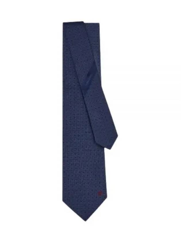 Embroidered Gancini Silk Tie Navy - SALVATORE FERRAGAMO - BALAAN 2