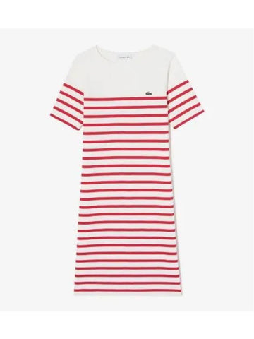 Women s Boat Neck Marine Striped Dress Red - LACOSTE - BALAAN 1