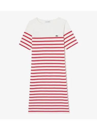 Women s Boat Neck Marine Striped Dress Red - LACOSTE - BALAAN 1