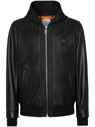 leather and satin hooded bomber jacket SADCMLB1813PLE005N - PHILIPP PLEIN - BALAAN 1