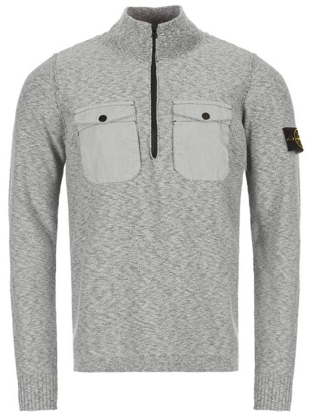 11Th Anniversary Wappen Pocket Half Zip Up Knit Top Grey - STONE ISLAND - BALAAN 1