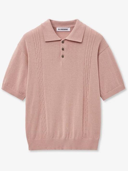 Soft cable collar short sleeve knit_pink - BLONDNINE - BALAAN 1