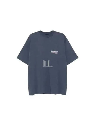 Political Campaign Logo Print Short Sleeve T-Shirt Washed Blue - BALENCIAGA - BALAAN 2