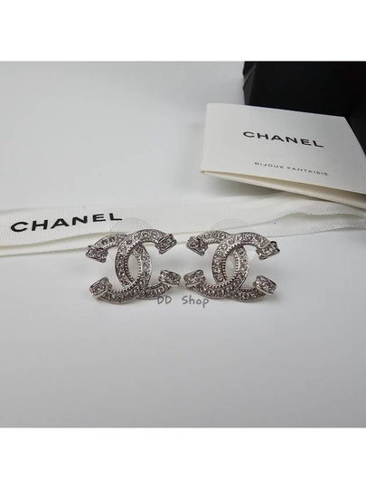 CC Logo Crystal Metal Earrings Silver - CHANEL - BALAAN 2